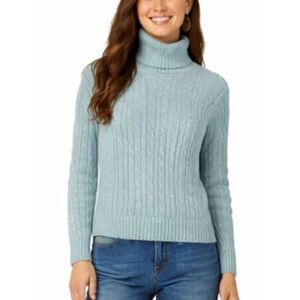 Talbots vintage silk cashmere blend cableknit turtleneck sweater blue small